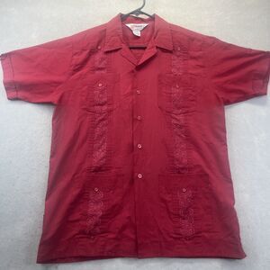 Romani  Red Vintage GUAYABERA Formal Shirt Embroidery Mens Size L Vintage